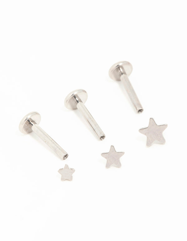 Titanium Star & Plain Flat Back Studs 3-Pack