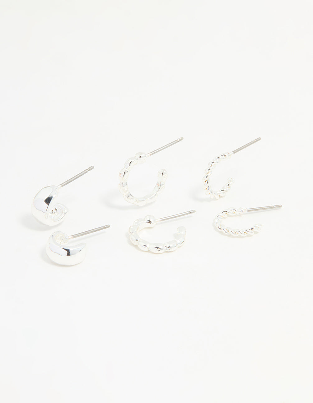 Silver Textured Huggie Earrings 3-Pack