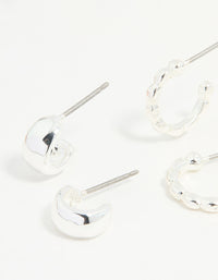 Silver Textured Huggie Earrings 3-Pack - link has visual effect only