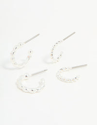 Silver Textured Huggie Earrings 3-Pack - link has visual effect only