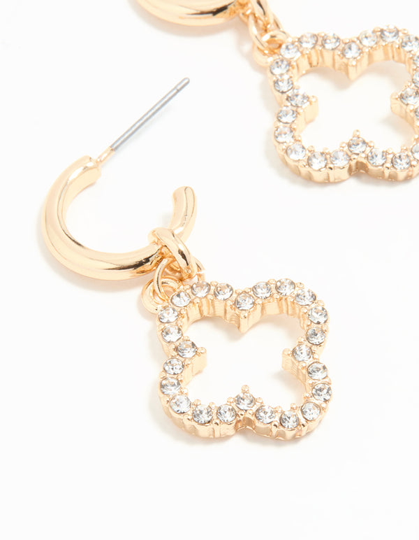 Gold Diamante Flower Huggie Earrings