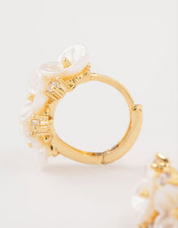 Gold Plated Pearlised Flower Hoop Earrings - link has visual effect only