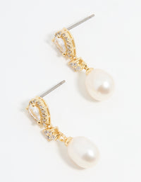 Gold Plated Pearl Pear Diamante Drop Earrings - link has visual effect only