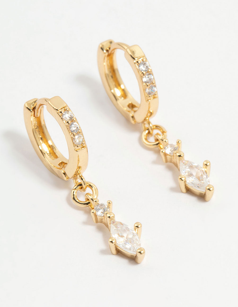 Gold Plated Diamante Marquise Huggie Earrings