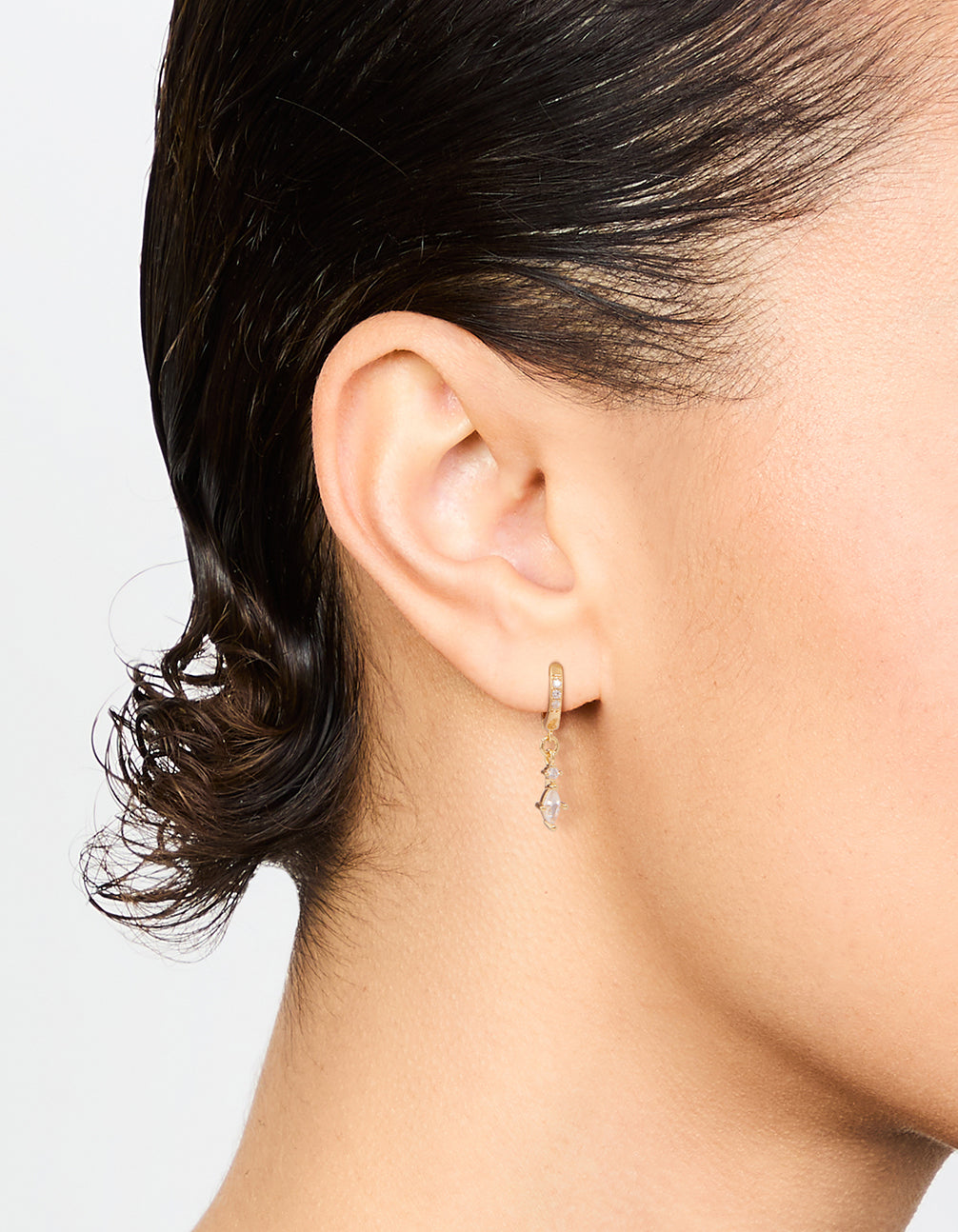 Gold Plated Diamante Marquise Huggie Earrings