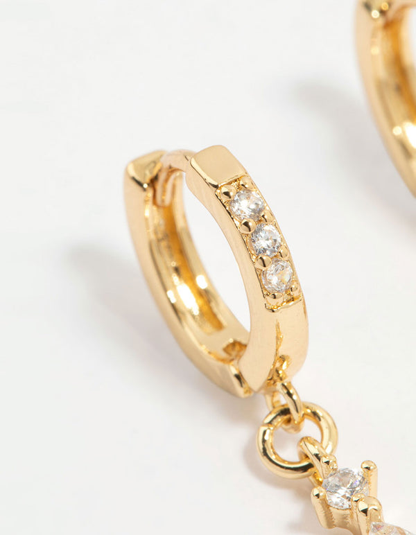 Gold Plated Diamante Marquise Huggie Earrings