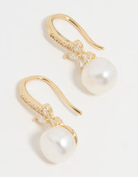 Gold Plated Pearl & Flower Hook Earrings - link has visual effect only