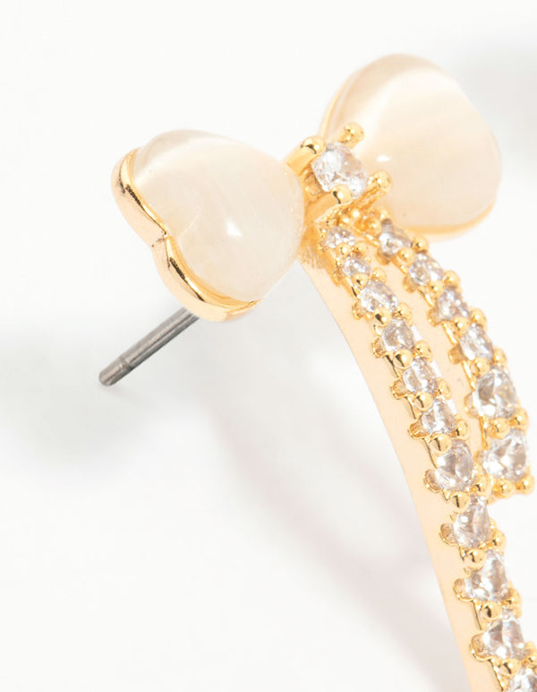 Gold Plated Diamante Bow Stud Earrings