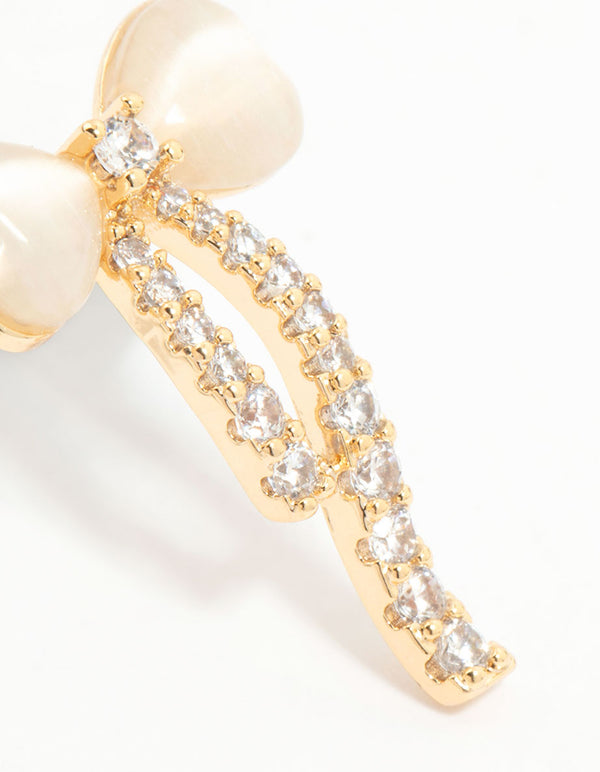 Gold Plated Diamante Bow Stud Earrings