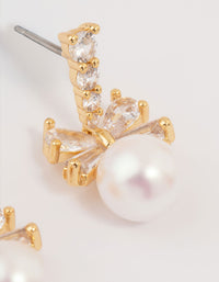 Gold Plated Cubic Zirconia & Pearl Bow Drop Earrings - link has visual effect only
