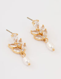 Gold Plated Cubic Zirconia Vine & Freshwater Pearl Drop Earrings - link has visual effect only