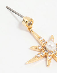 Gold Plated Diamante Pearl Star Drop Earrings - link has visual effect only