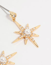 Gold Plated Diamante Pearl Star Drop Earrings - link has visual effect only