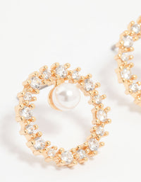 Gold Plated Cubic Zirconia Pearl Wreath Stud Earrings - link has visual effect only