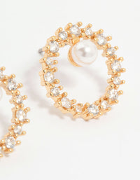 Gold Plated Cubic Zirconia Pearl Wreath Stud Earrings - link has visual effect only