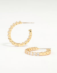 Gold Plated Stone Medium Hoop Earrings - link has visual effect only