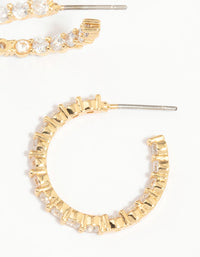 Gold Plated Stone Medium Hoop Earrings - link has visual effect only