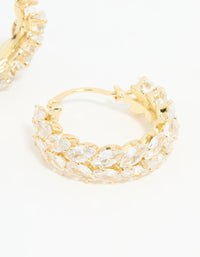 Gold Plated Diamante Marquise Herringbone Hoop Earrings - link has visual effect only