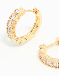 Gold Plated Diamante Baguette Pave Hoop Earrings - link has visual effect only