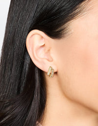 Gold Plated Cubic Zirconia & Mother Of Pearl Jacket Earrings - link has visual effect only