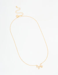 Gold Plated Diamante Pave Chunky Bow Necklace - link has visual effect only