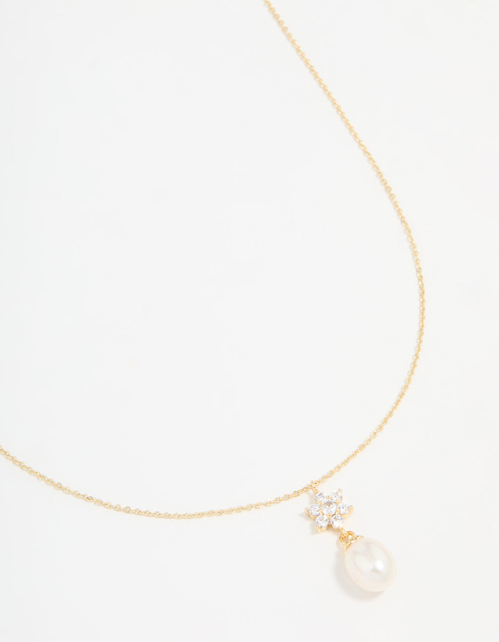 Gold Plated Cubic Zirconia & Pearl Flower Necklace