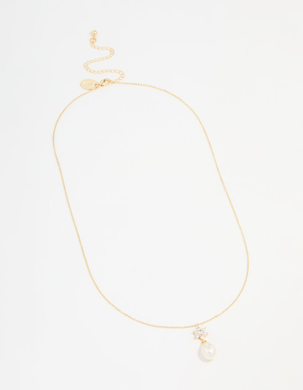 Gold Plated Cubic Zirconia & Pearl Flower Necklace