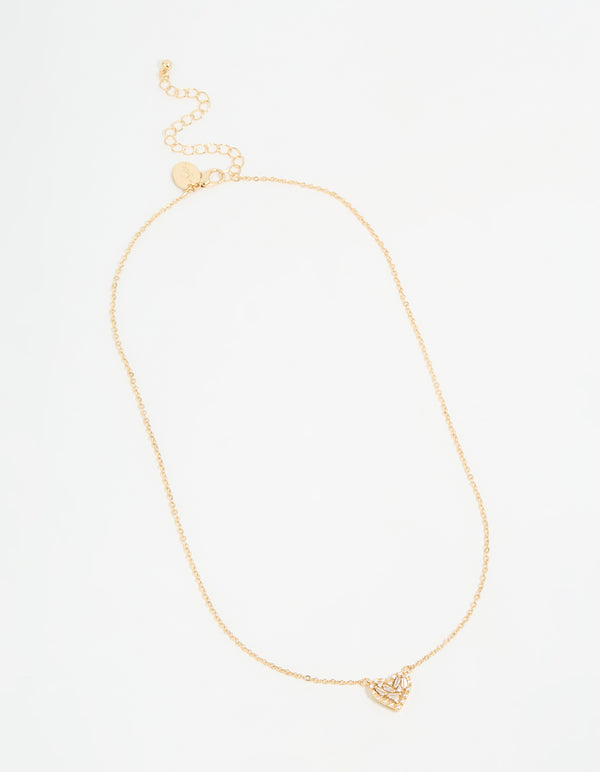 Gold Plated Cubic Zirconia Baguette Heart Pendant Necklace