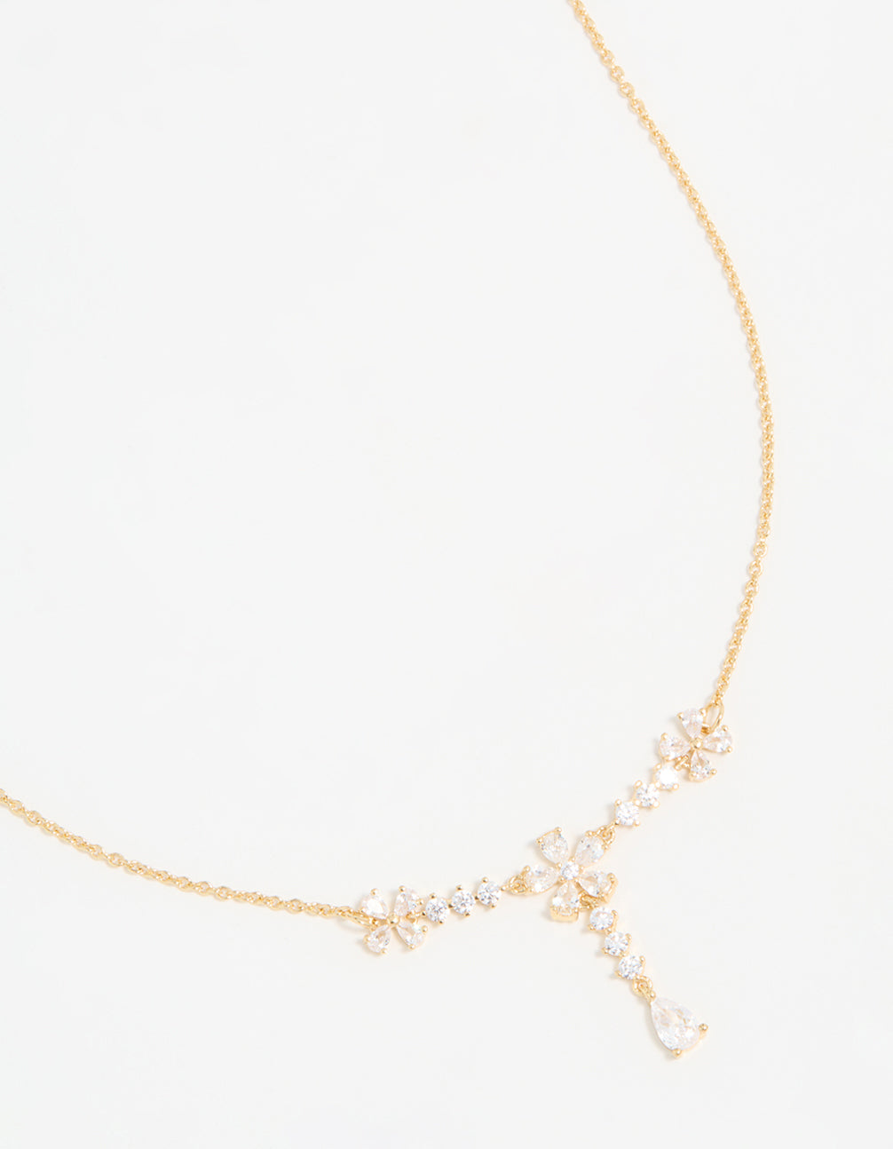 Gold Plated Pearl Flower Trio Y-Necklace