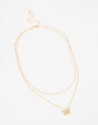 Gold Plated Pearl Butterfly Layered Necklace - link has visual effect only