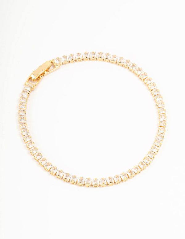 Gold Plated Cubic Zirconia Baguette Tennis Bracelet