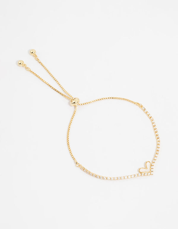 Gold Plated Diamante Mini Heart Toggle Bracelet