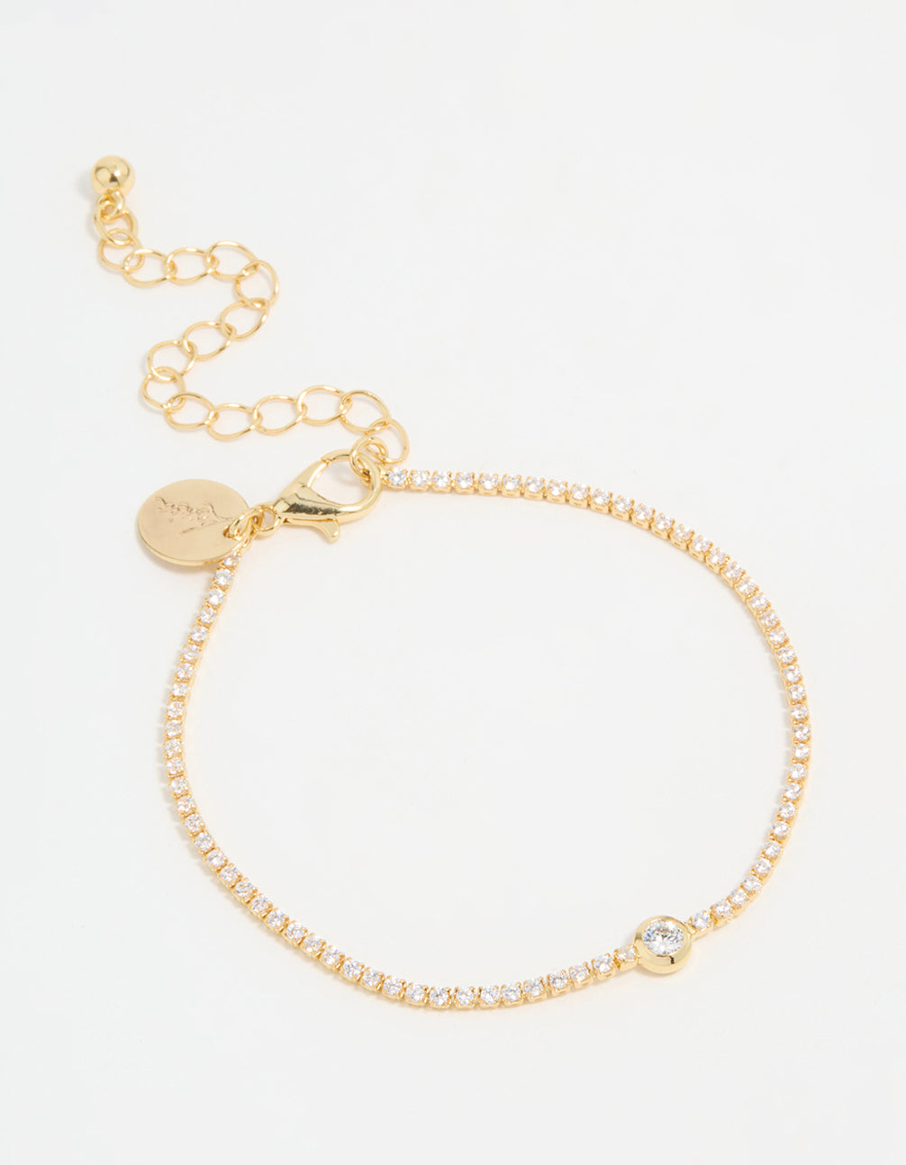 Gold Plated Cubic Zirconia Pave & Round Stone Bracelet
