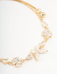 Gold Plated Cubic Zirconia Butterfly & Flower Toggle Bracelet - link has visual effect only