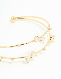 Gold Plated Cubic Zirconia Bow Open Wrist Cuff - link has visual effect only