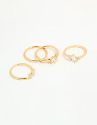 Gold Plated Cubic Zirconia Leaf Marquise Rings 4-Pack - link has visual effect only