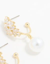 Gold Plated Cubic Zirconia & Pearl Hoop Earrings - link has visual effect only