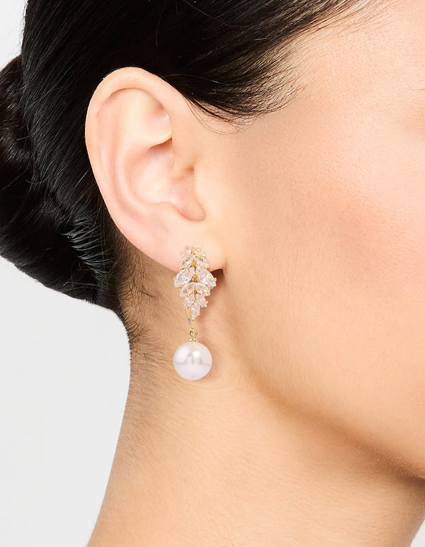Gold Plated Cubic Zirconia & Pearl Hoop Earrings