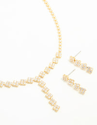 Gold Plated Cubic Zirconia Necklace & Drop Earrings Set - link has visual effect only