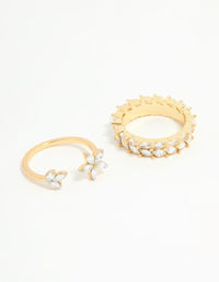 Gold Plated Leaf Band & Flower Rings 2-Pack - link has visual effect only