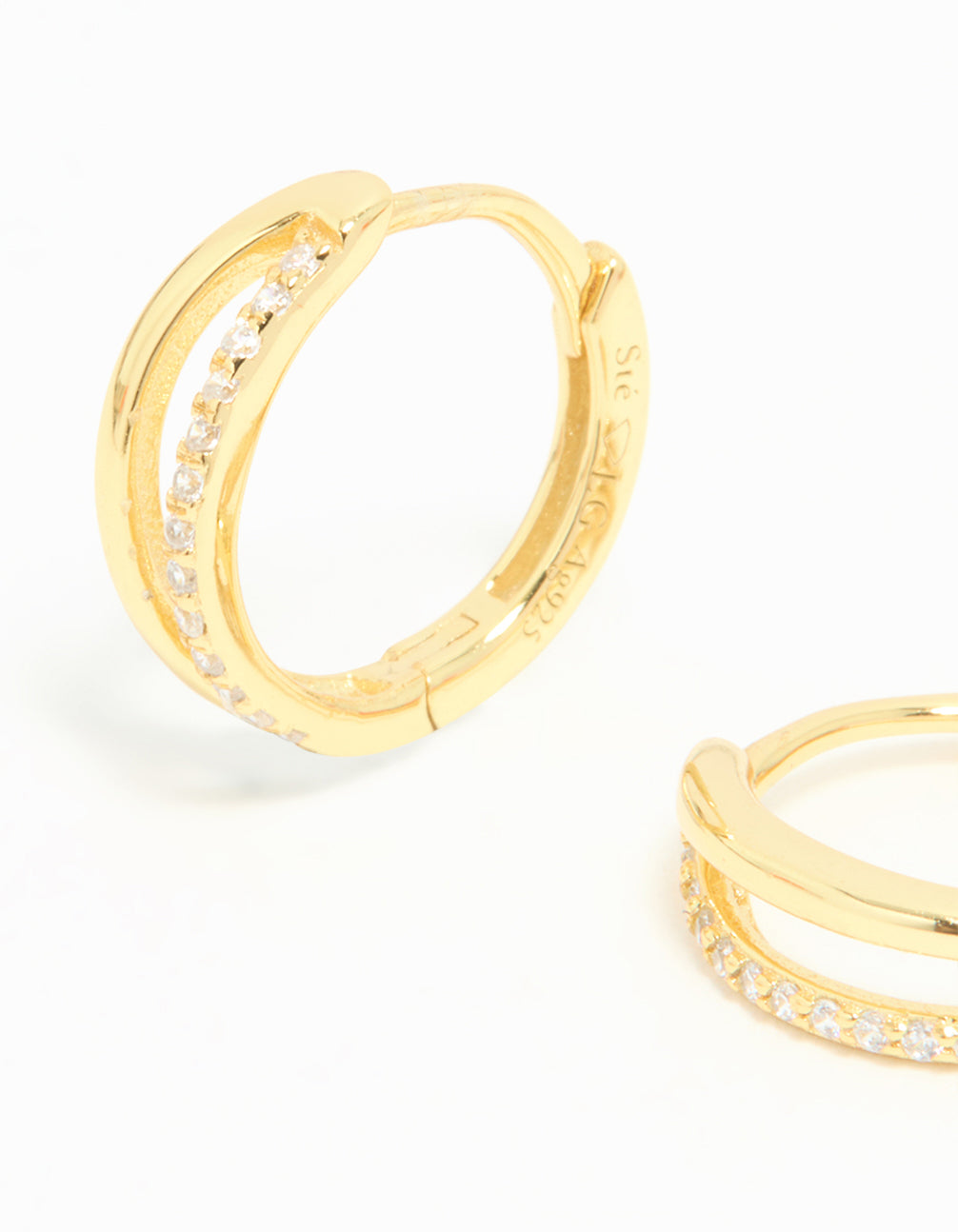 Gold Plated Sterling Silver Cubic Zirconia Double Hoop Earrings
