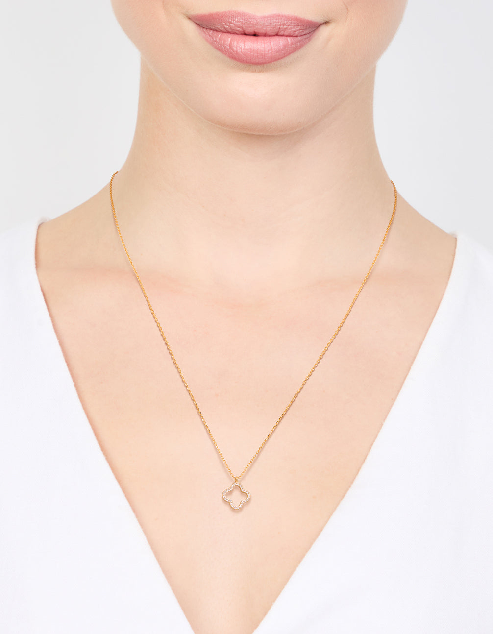 Gold Plated Sterling Silver Cubic Zirconia Flower Pendant Necklace