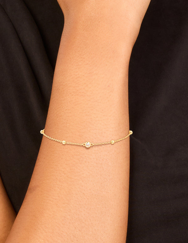 Gold Plated Sterling Silver Cubic Zirconia Station Bracelet