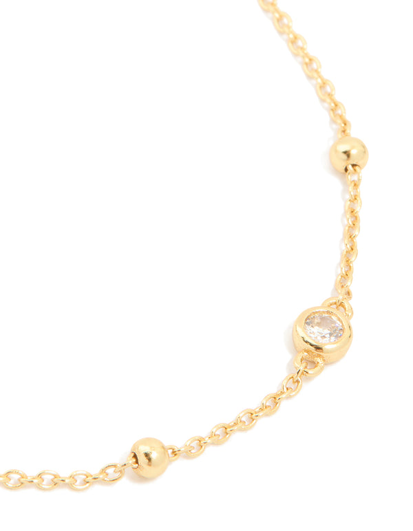 Gold Plated Sterling Silver Cubic Zirconia Station Bracelet