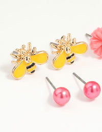 Kids Gold Tiara & Bee Stud Earrings 6-Pack - link has visual effect only