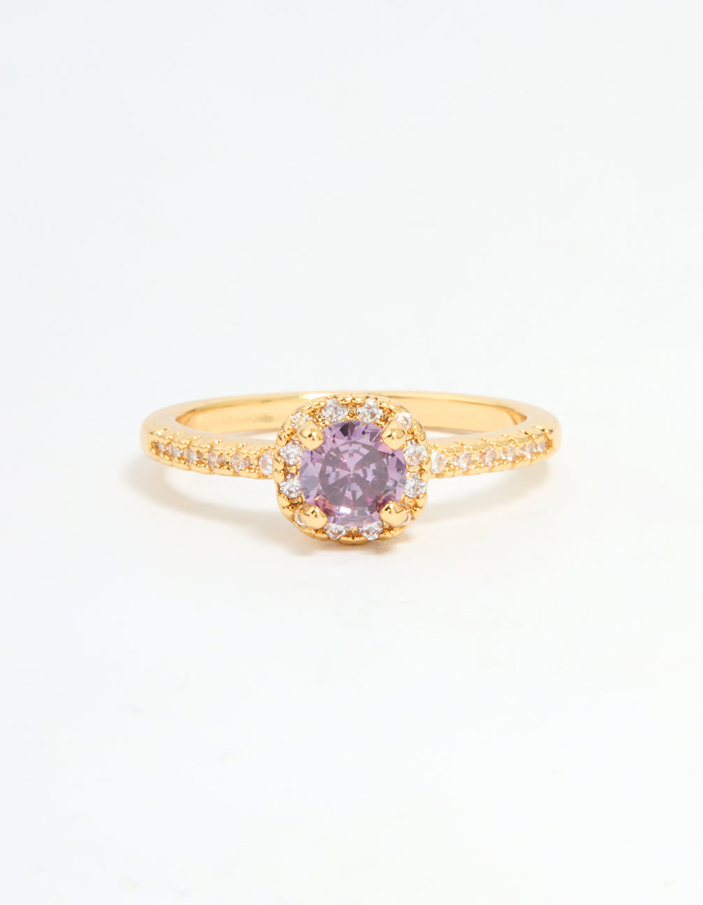 Gold Plated Purple Cubic Zirconia Mini Cushion Ring