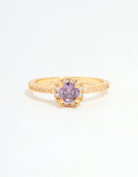 Gold Plated Purple Cubic Zirconia Mini Cushion Ring - link has visual effect only
