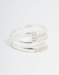 Crafted from silver plated metal, this nail wrap ring features cubic zirconia stones in a statement style front view - link has visual effect only