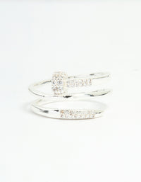 This silver plated nail wrap ring with cubic zirconia stones in statement style close up view - link has visual effect only