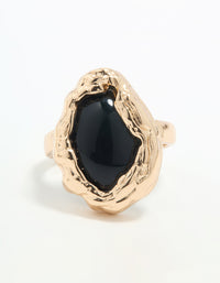 Gold Black Stone Molten Oval Ring - link has visual effect only